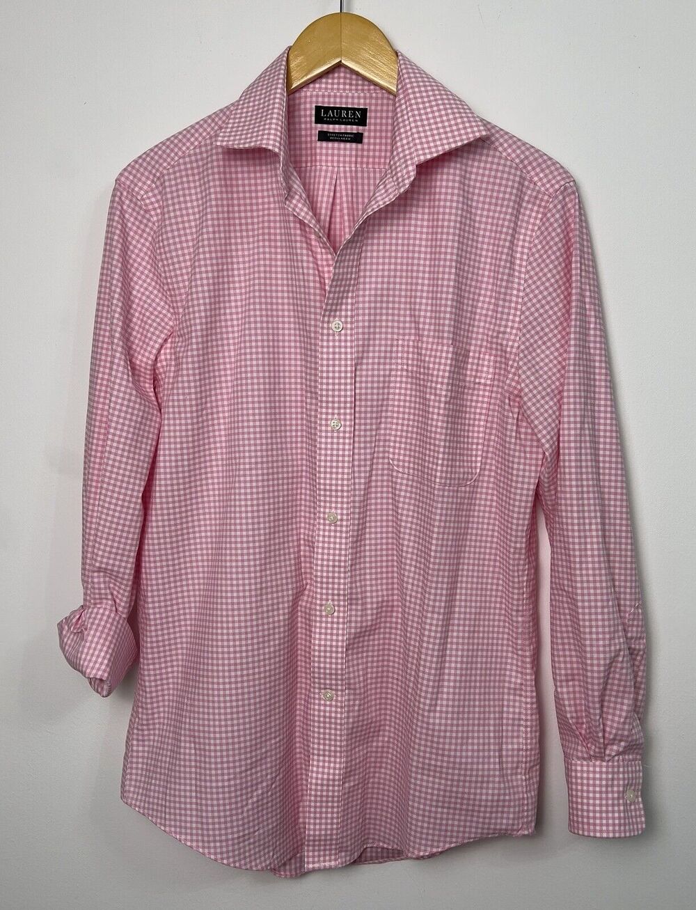 Men's Polo Ralph Lauren Long Sleeved Pink Checkered Button Up Dress Shirt Med